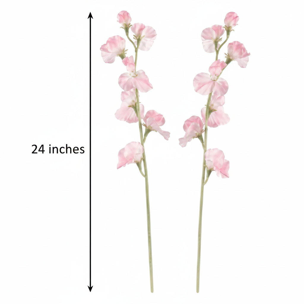 Pink sweet pea artificial flower stems measurement diagram showing 24 inches height