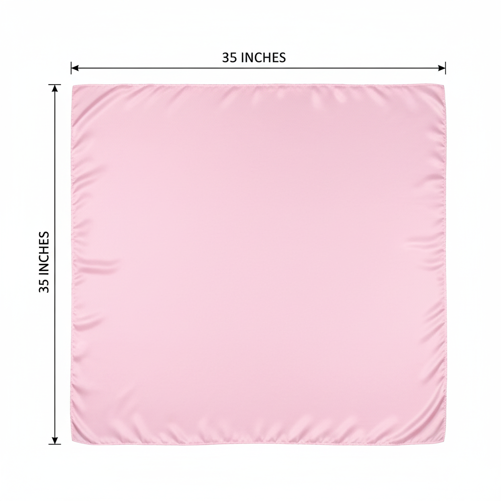Light pink wild rag scarf measurement diagram showing 35 inches by 35 inches dimensions