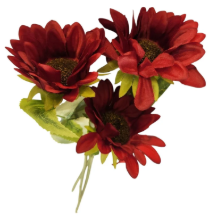 Burgundy Faux Silk Sunflower Stems 15 Inch 3 Stem Bunch Deep Red Artificial Flowers Decor