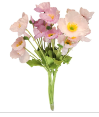 Pink Lavender Artificial Poppy Bouquet 24 Inch Faux Flowers Cottage Home Decor