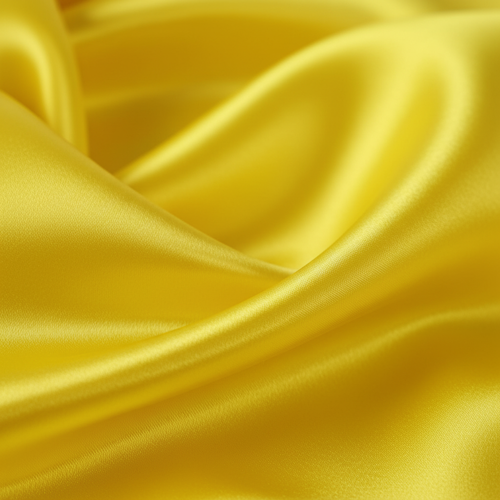 Close-up detail of yellow satin fabric showing luxurious silk-like texture and smooth sheen of wild rag scarf