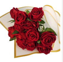 Hand Tied Dozen Red Velvet Roses Artificial Bouquet Valentine Gift Romantic Decor