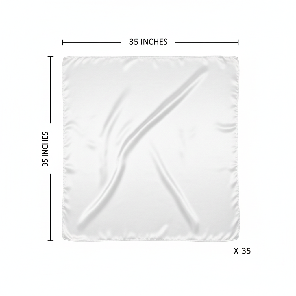 White wild rag scarf measurement diagram 35x35 inches square