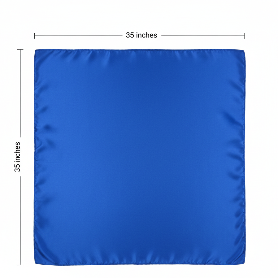 Royal blue wild rag scarf measurement diagram - 35 inches by 35 inches dimensions