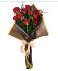 Dozen Dark Red Artificial Roses Bouquet Valentines Day Gift for Wife Romantic Wedding Floral Decor