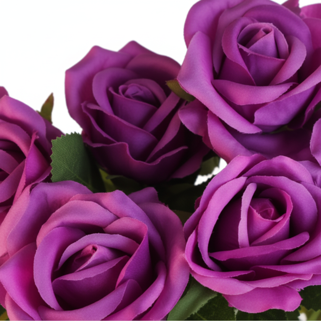 Close up detail of purple rose blooms showing layered petals and rich purple tones