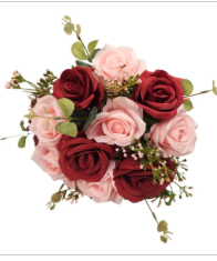 Red Pink Rose Faux Flower Bouquet Wedding Artificial Floral Decor