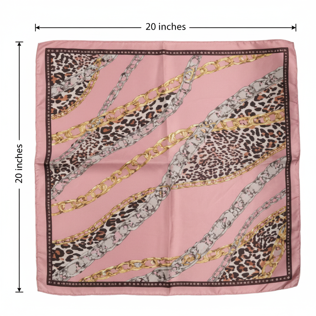 Blush Safari Satin Scarf Measurement Diagram 20 x 20 Inches Square Dimensions