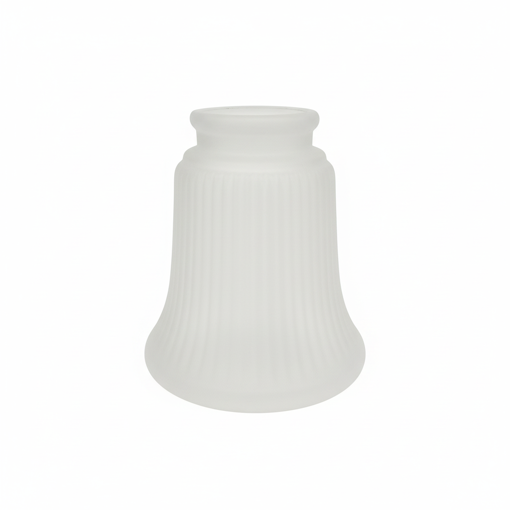 Vintage frosted glass lamp shade with ribbed art deco design on white background, mid-century replacement shade