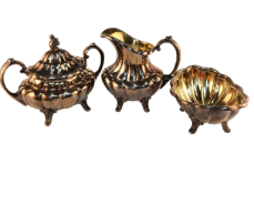 Vintage Reed & Barton 7050 Holiday Silver Plated Sugar Bowl Creamer Mint Bowl Set Victorian Style Made in USA