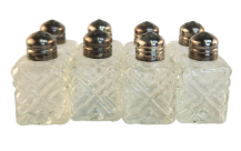 Set Of 8 Vintage Glass Salt & Pepper Shakers With Metal Lids