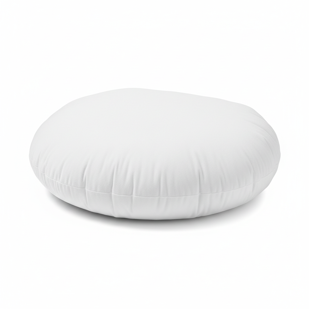 16 inch round white ultra plush pillow insert by Hudson 43 with zippered cover on white background