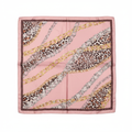 Blush Safari Satin Square Scarf 20x20 Pink Leopard Print with Pastel Waves on White Background