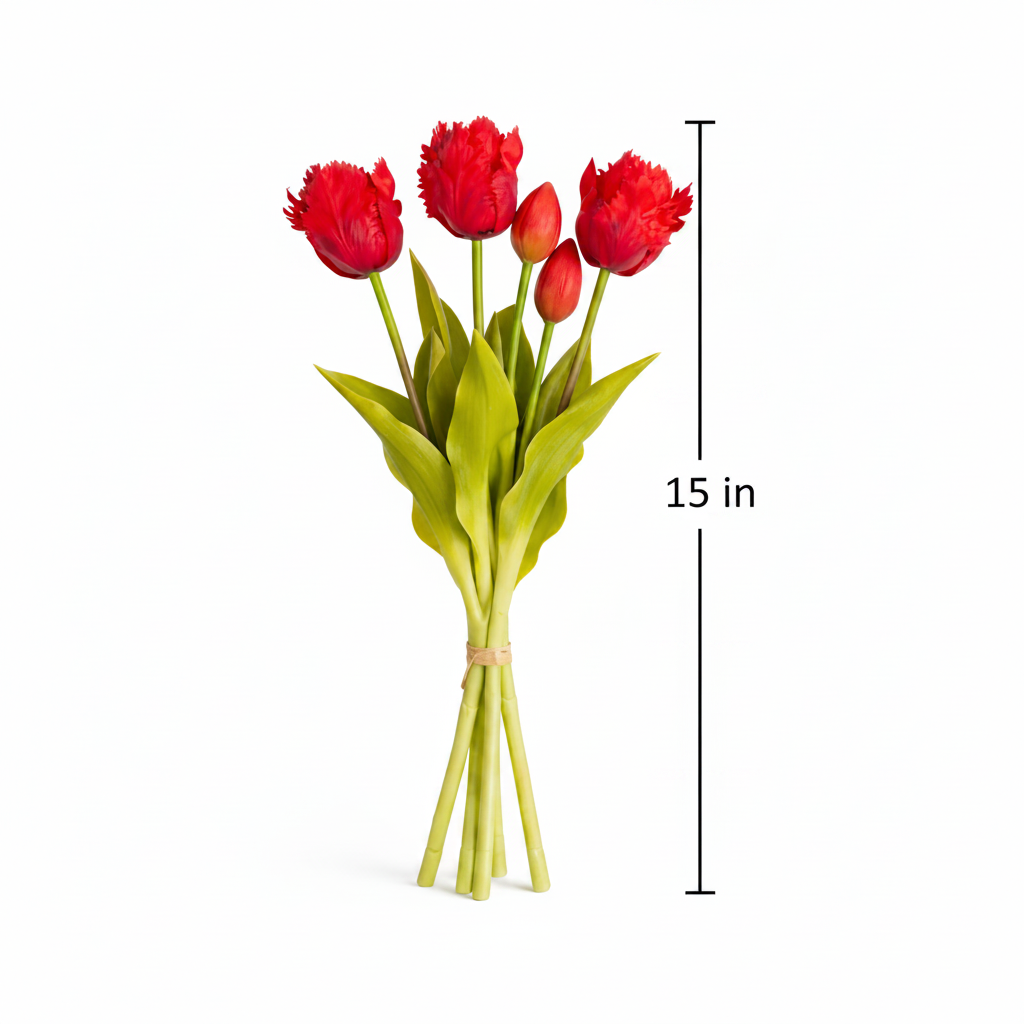 Artificial Red Parrot Tulips 15 Inch Height Measurement Faux Silk Flower Bundle