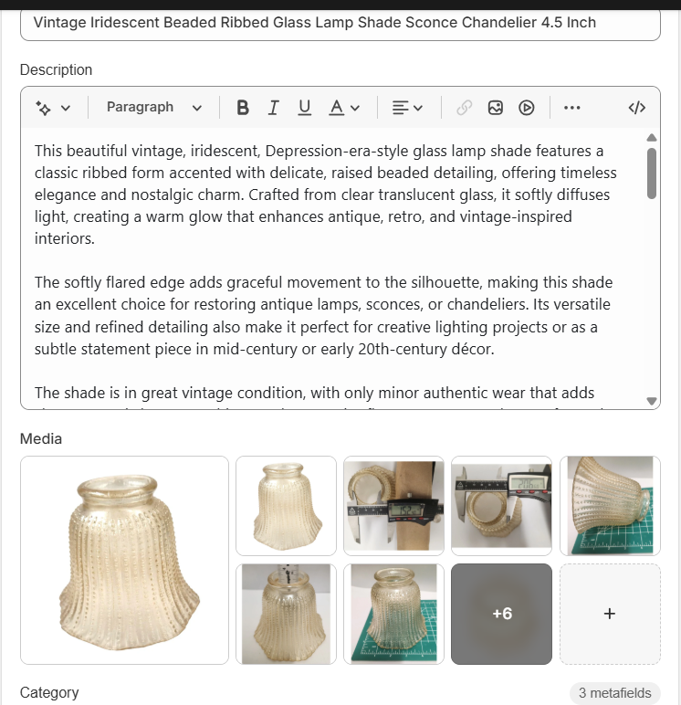 Vintage Iridescent Beaded Ribbed Glass Lamp Shade Sconce Chandelier 4.5 Inch