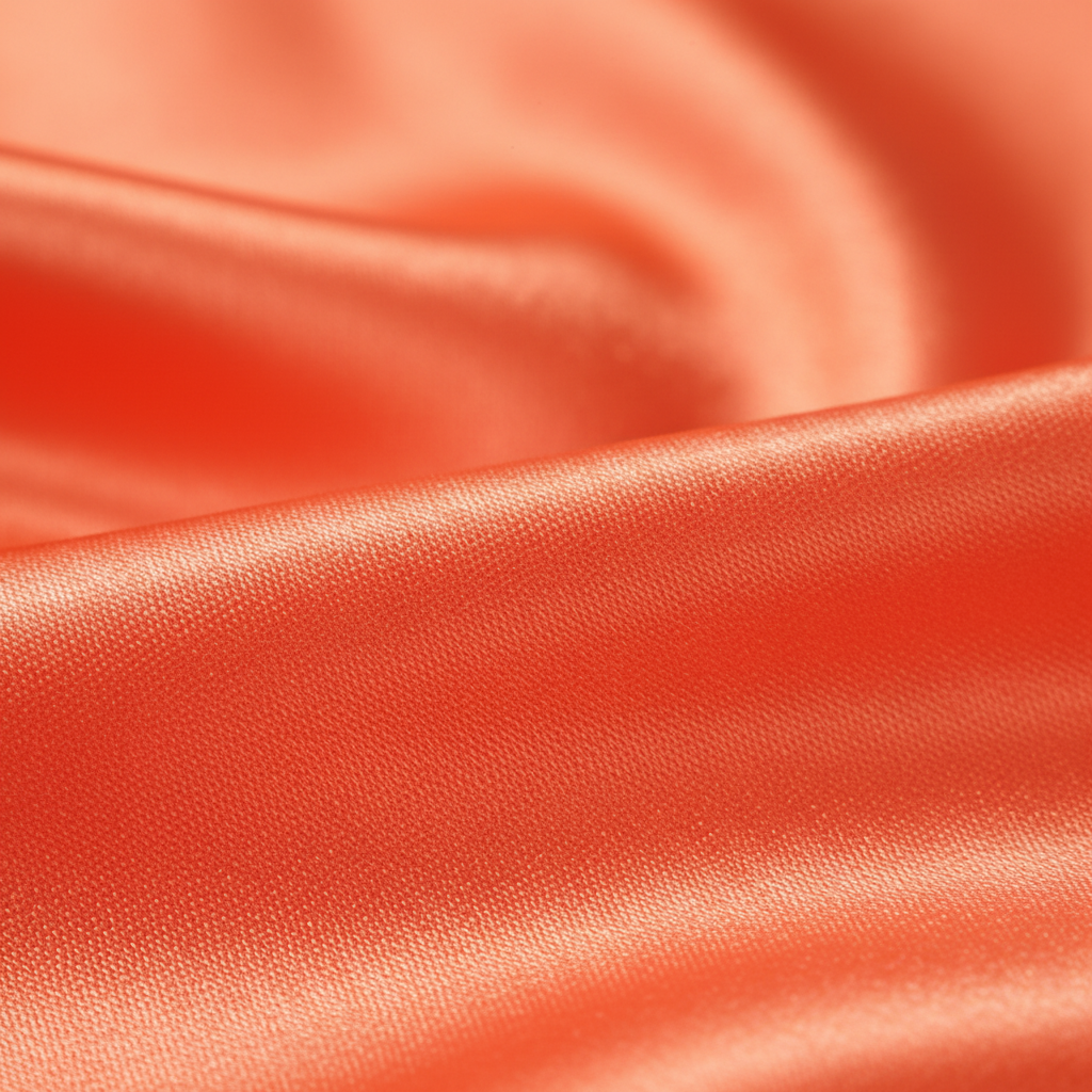 Close-up detail of coral orange satin fabric showing smooth lustrous texture and weave of wild rag scarf