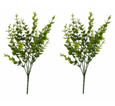 Faux Boxwood Eucalyptus Stems UV Resistant Artificial Greenery Bushes Set of 2 Farmhouse Decor Wreath Making Supplies