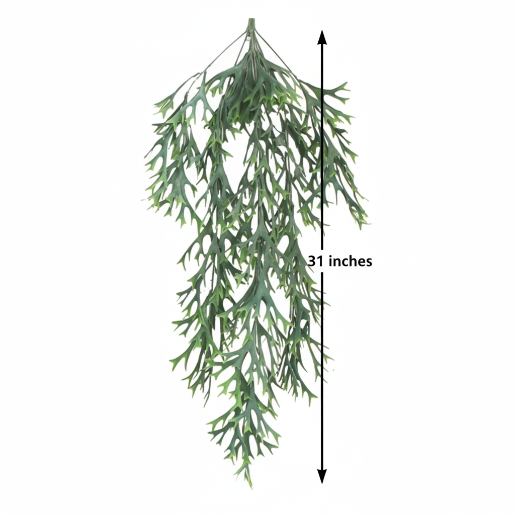 Artificial hanging fern measurement diagram showing 31 inch length on white background