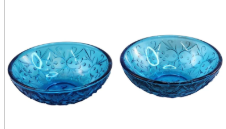 Vintage Queen Mary Blue Glass Bowls Set of 2 | 1930s Depression Glass Heart Vine | Teal Floral Trinket Dishes 4.5"