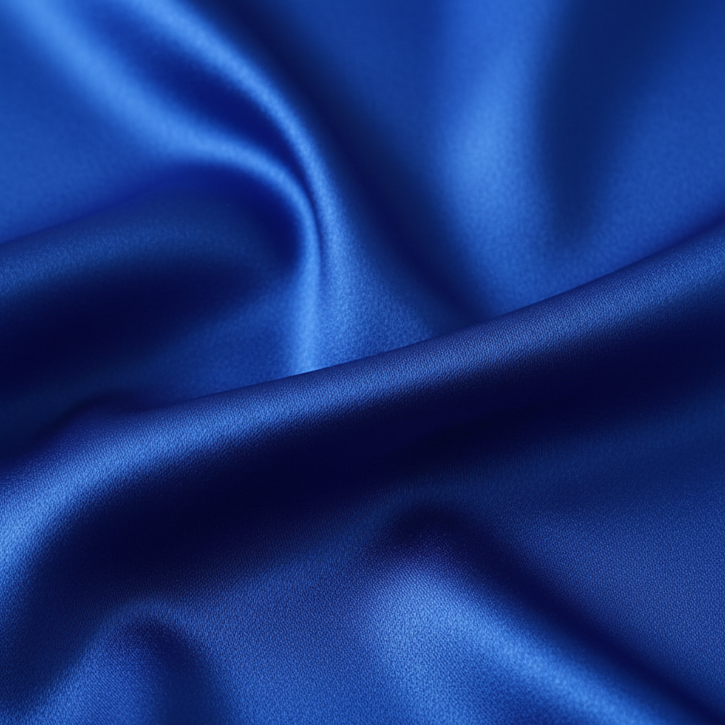 Close-up detail of royal blue satin polyester fabric texture - silk-like sheen and quality