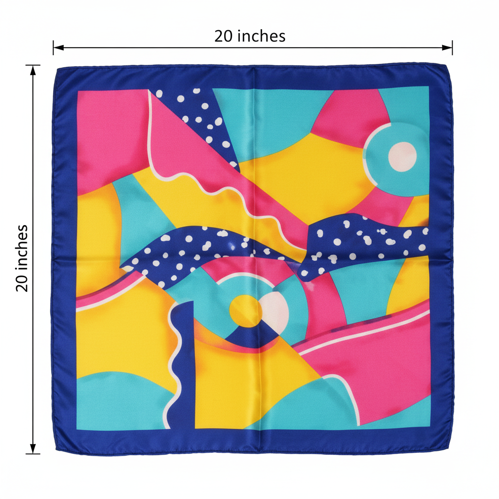 Retro Geometric Satin Scarf Measurement Diagram 20 x 20 Inches Square Dimensions