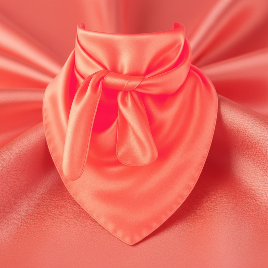 Close-up of coral satin fabric showing smooth silky texture and luxurious sheen detail