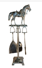 Vintage Chrome Horse Fireplace Tool Set 1970s Western Equestrian Decor 19.5 Inch