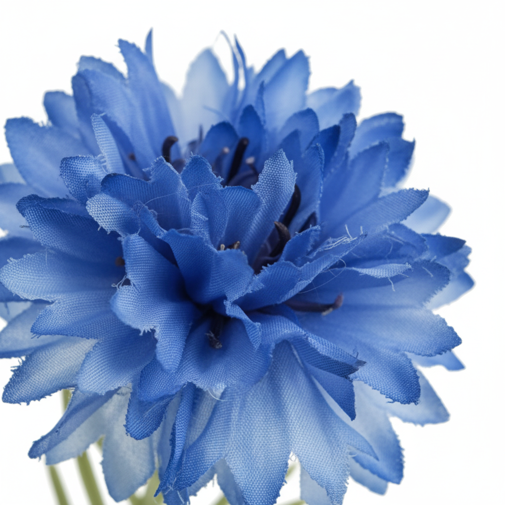 Close-up detail of artificial blue cornflower petals showing vivid blue color and fine petal texture