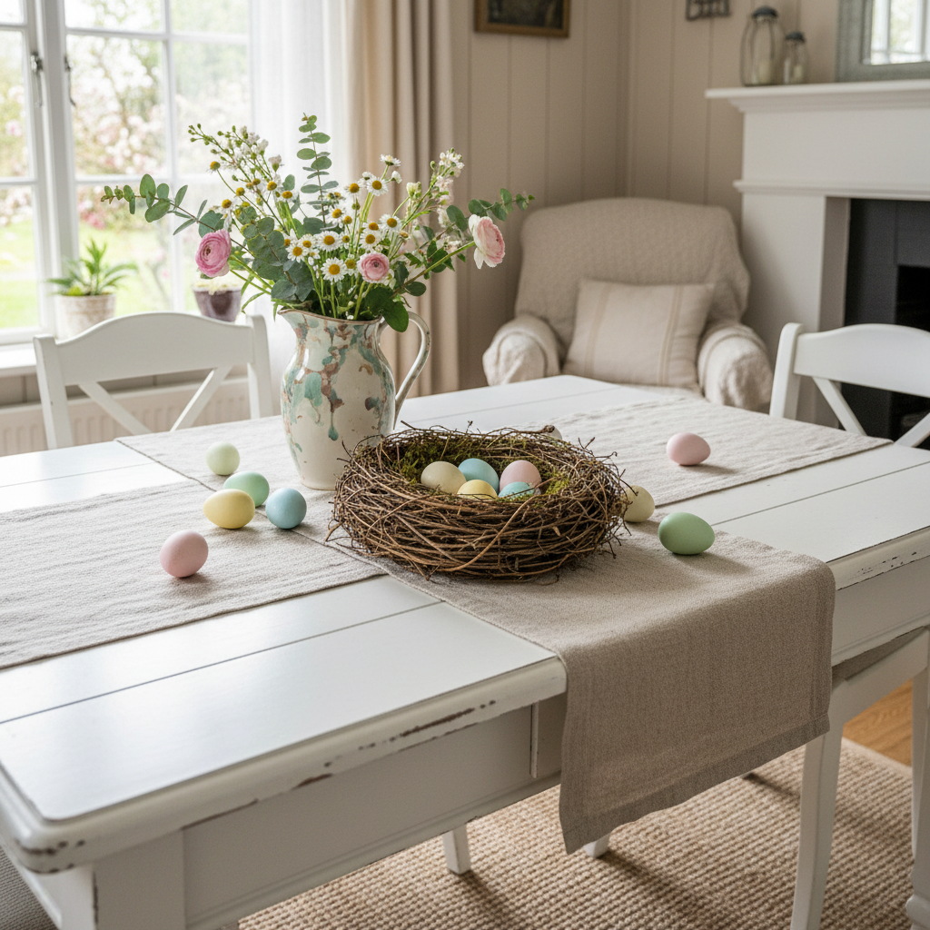 Rustic twig bird nest 6 inch farmhouse spring table centerpiece with Easter eggs and flowers