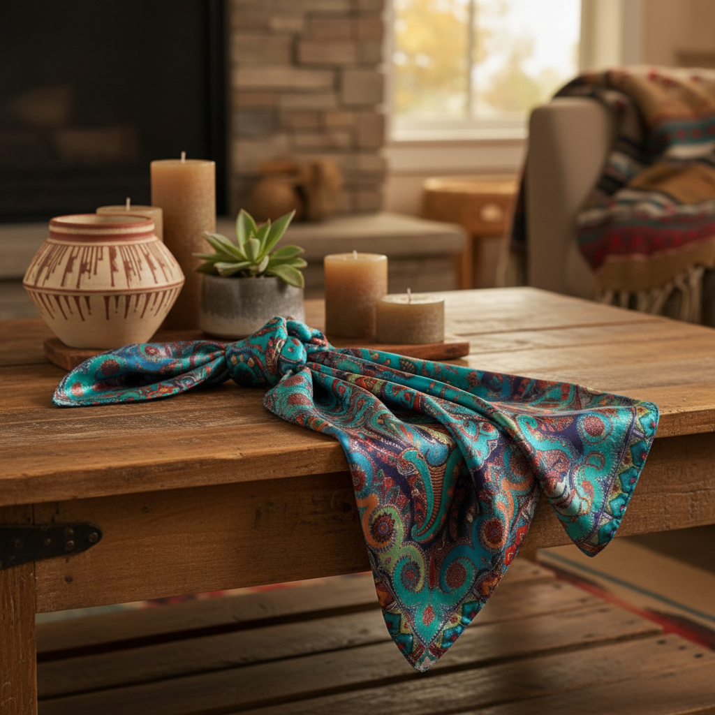 Silk satin wild rag scarf southwestern home decor accent rustic table styling versatile use