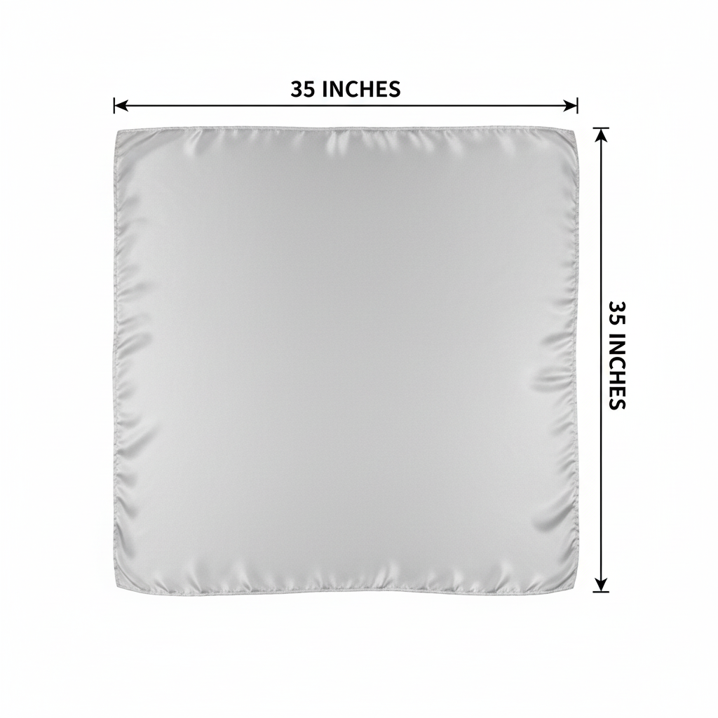 Silver gray wild rag scarf measurement diagram showing 35 inches by 35 inches dimensions