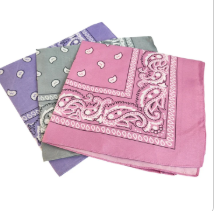 Bandanas 21x21" Western Cowboy Cowgirl - Pink Purple Gray Paisley Square Scarves 3 Pack