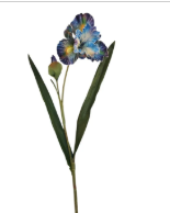 Artificial Iris Flower 33 Inch Tall Blue Faux Iris Stem Hand Painted Look Floral Decor