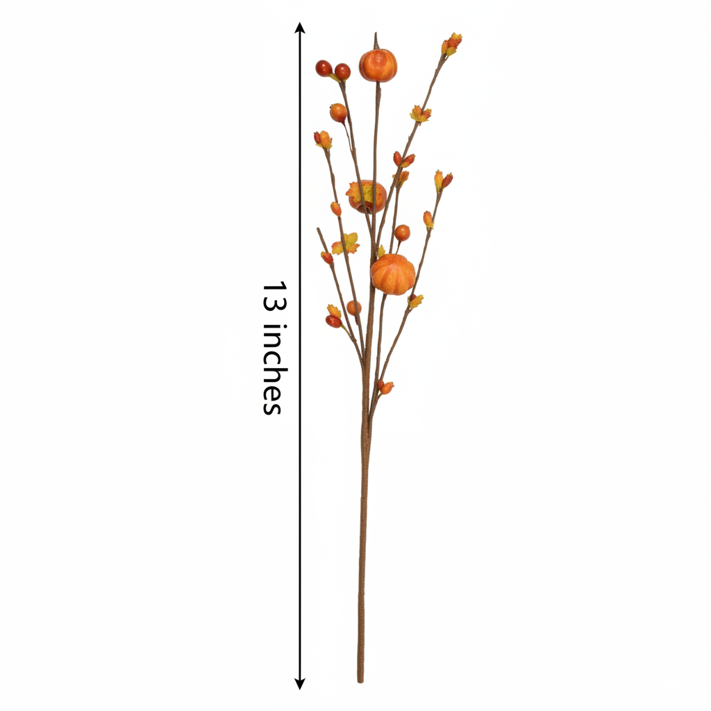 Faux fall pumpkin stem measurement diagram showing 13 inch height on white background