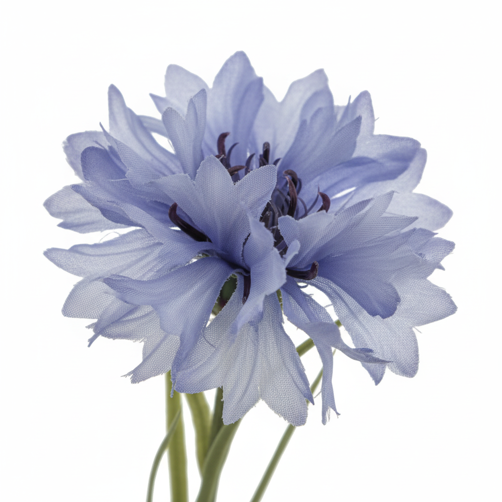 Close-up detail of artificial periwinkle blue cornflower petals showing soft muted color and fine petal texture