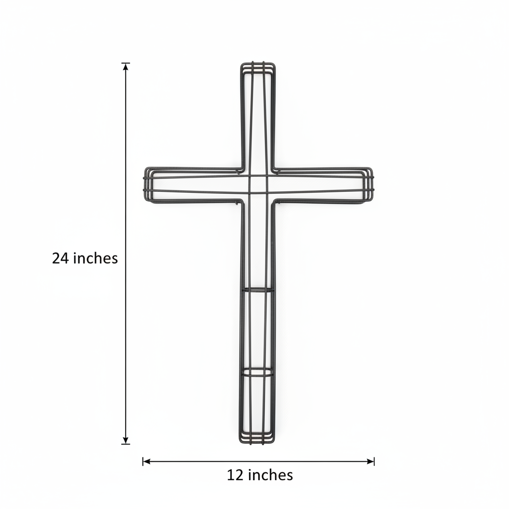 Metal cross wire frame measurement diagram showing 24 inches height by 12 inches width dimensions
