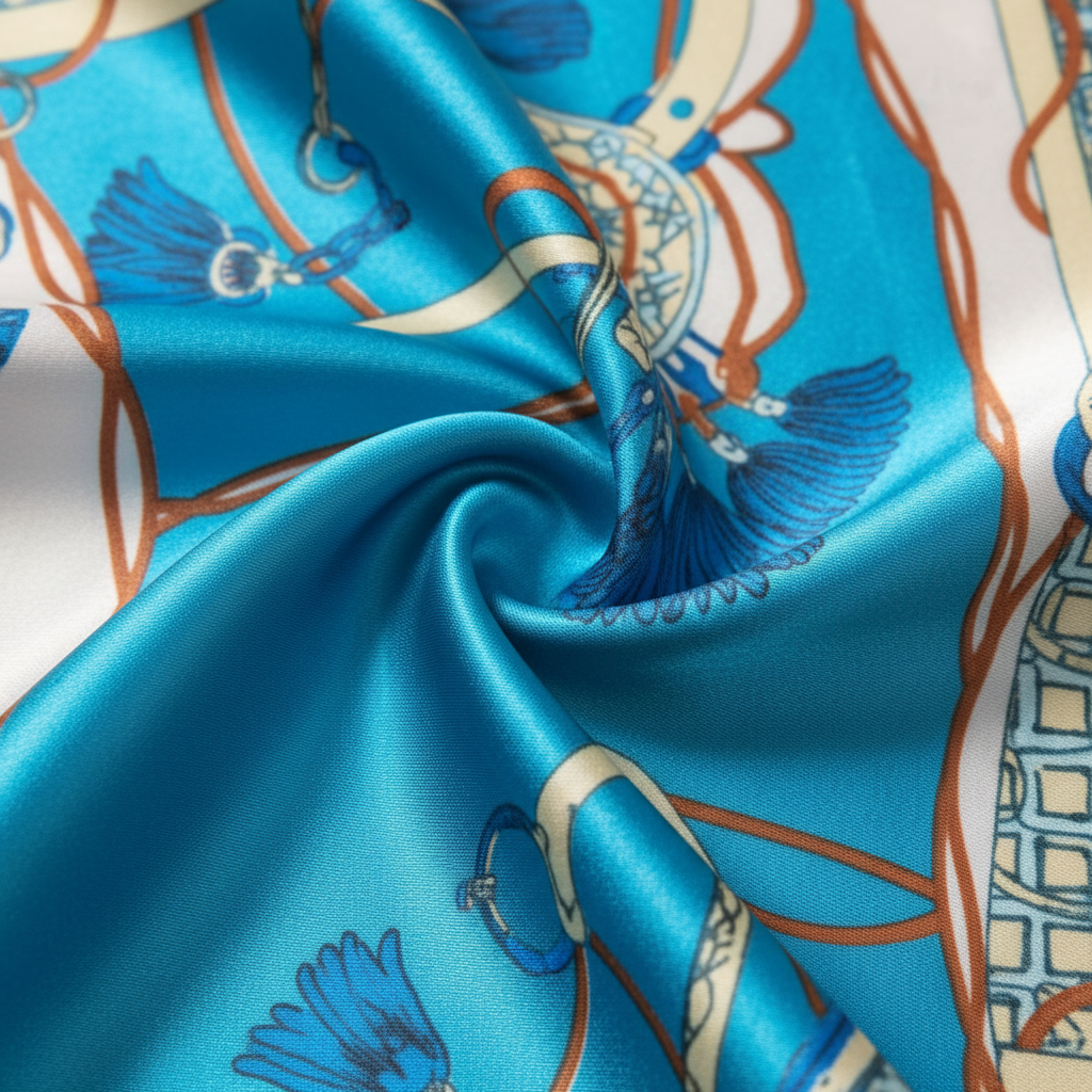 Close Up Detail of Turquoise Satin Fabric Texture Polyester Material Quality