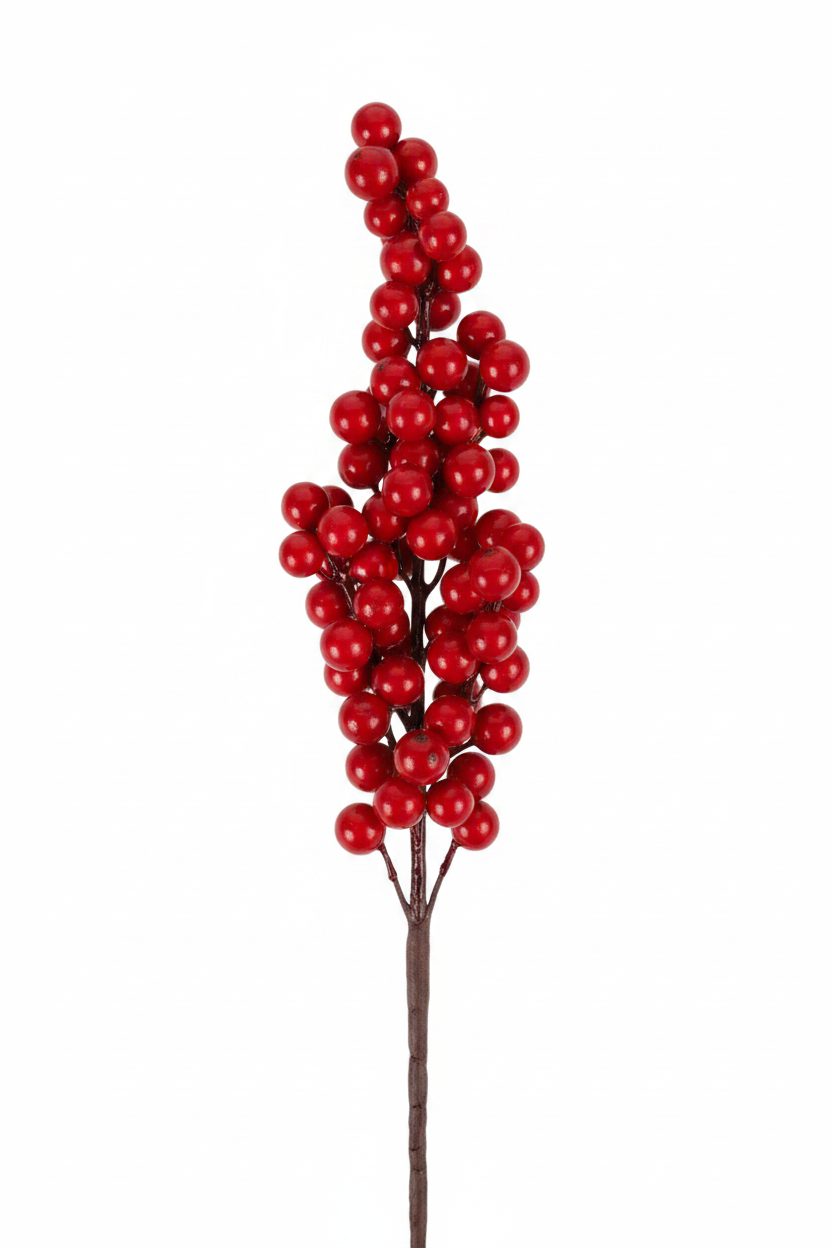 Close-up detail of a single red artificial berry pick