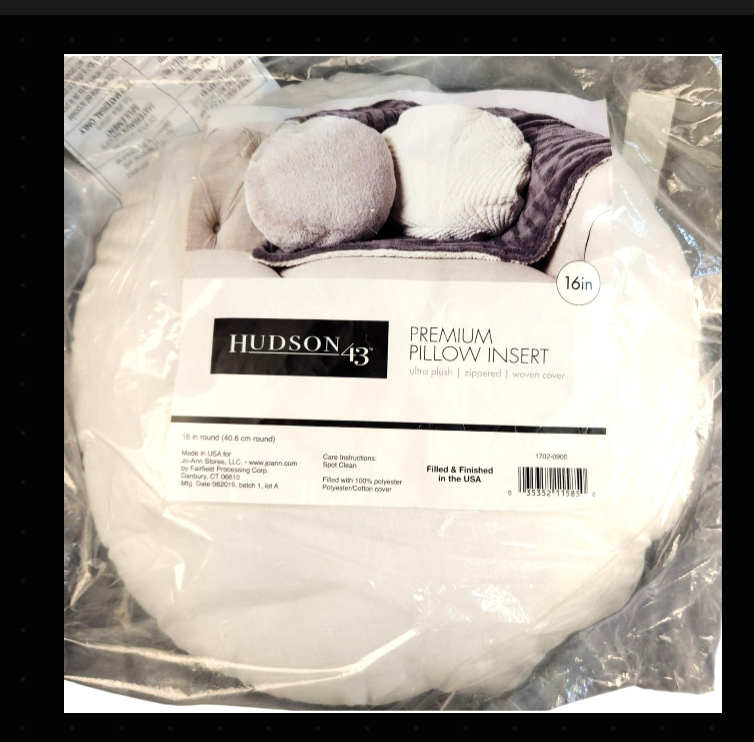 Hudson 43 premium pillow insert packaging with a label on a clear background