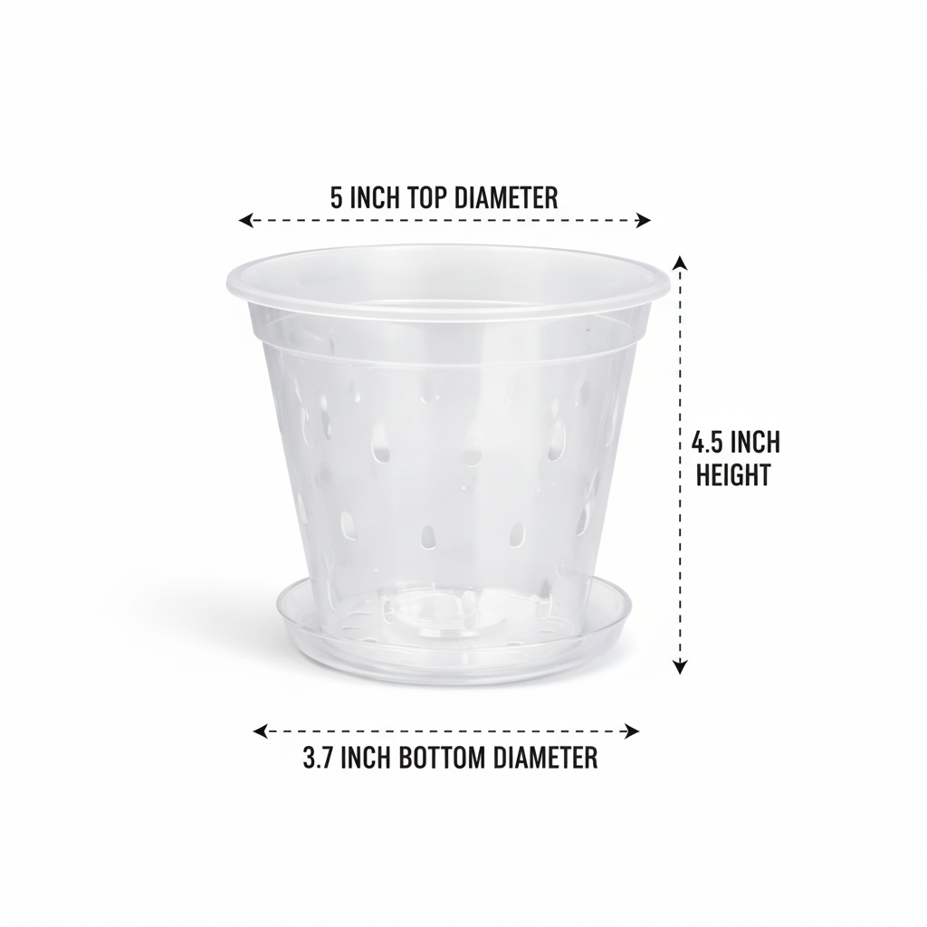 Orchid pot dimensions diagram 5 inch diameter 4.5 inch height
