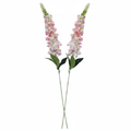 Two artificial pink and white snapdragon stems on pure white background