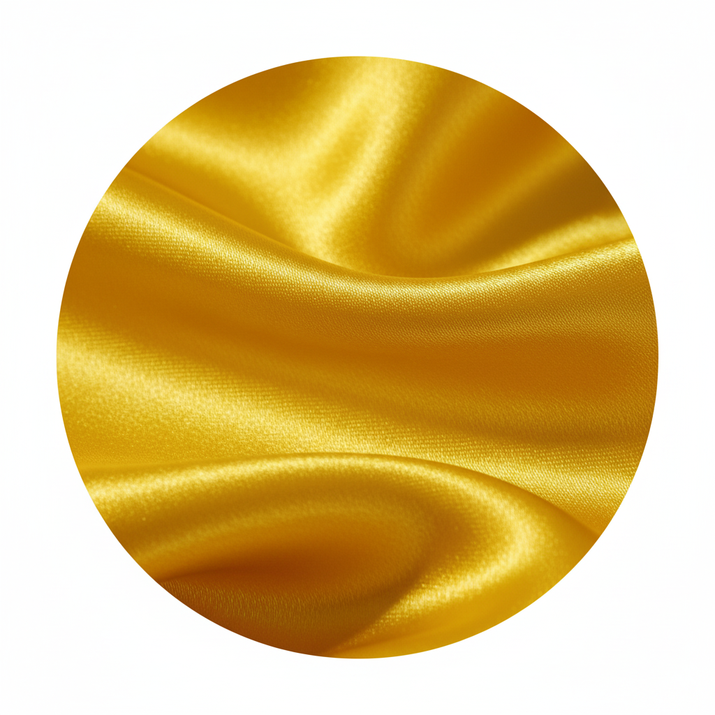 Close-up detail of yellow satin polyester fabric showing silk-like texture and vibrant sunflower tone