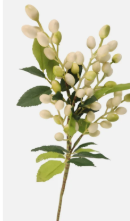 Artificial Berry Stem 15 Inch Faux White Berries Green Leaves Farmhouse Floral Decor Vase Filler