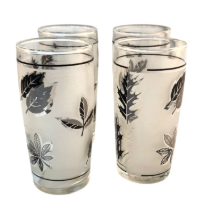 Set Of 4 Vintage Libbey Silver Foliage Juice Glasses 6 Oz Mid-Century Modern Design