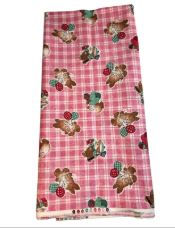 Vintage Pink Bunny Fabric Plaid Cotton Poly Children Novelty Fabric 1.75 Yards Sewing Material