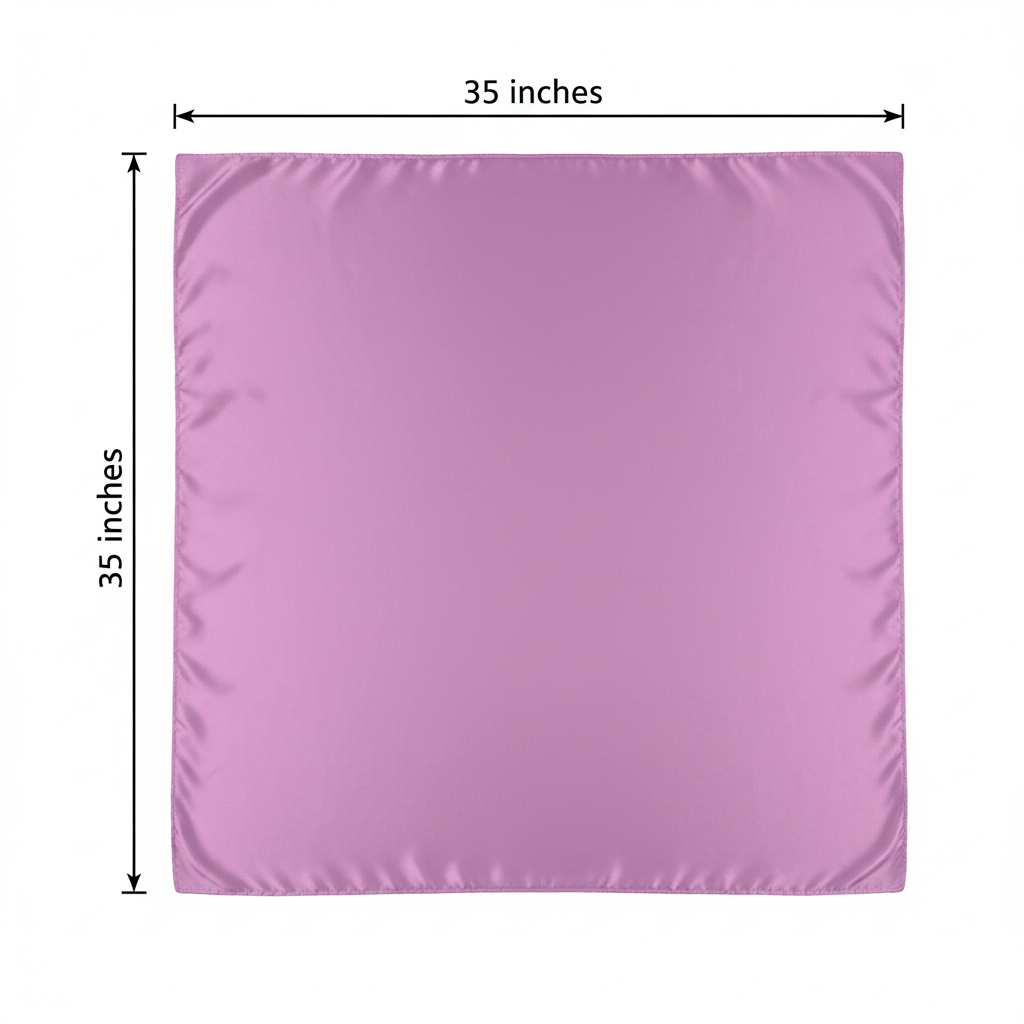 Lavender wild rag scarf measurement diagram showing 35 inches by 35 inches dimensions