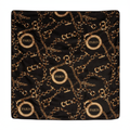 Black Gold Paris Chain Satin Square Scarf 20x20 Medallion Ring Print on White Background