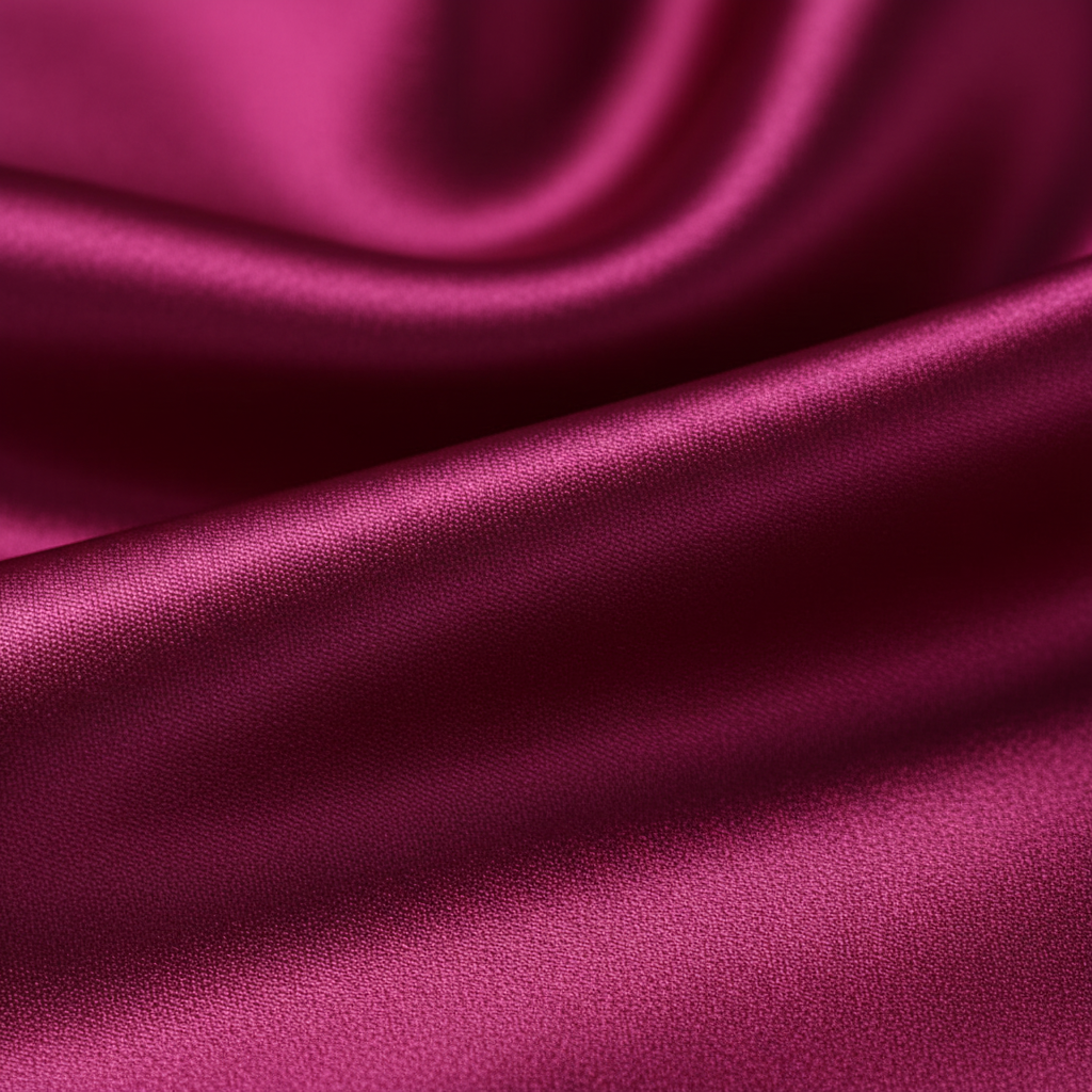Close-up of dark pink satin wild rag fabric showing luxurious silk-like texture and rich berry magenta color