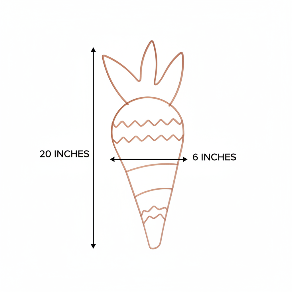 Carrot wreath frame measurement diagram showing 20 inches height and 6 inches width dimensions