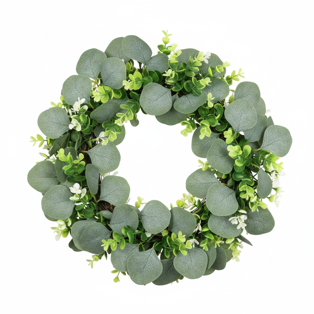 Faux eucalyptus wreath base 12 inch on white background - main product image